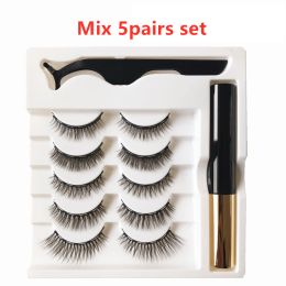 Color: Single 10ml liquid eyeliner, style: Mix 5pairs set - Five Pairs Of Magnetic Eyeliner Eyelashes Set