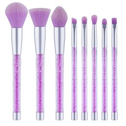 Color: Purple, Style: Opp - 8pcs purple pink crystal makeup brushes