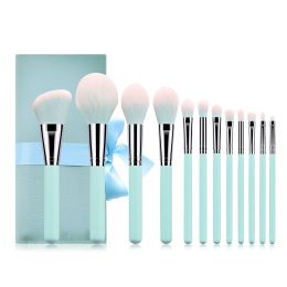 Color: Blue, Style: With box - 12 light blue makeup brushes